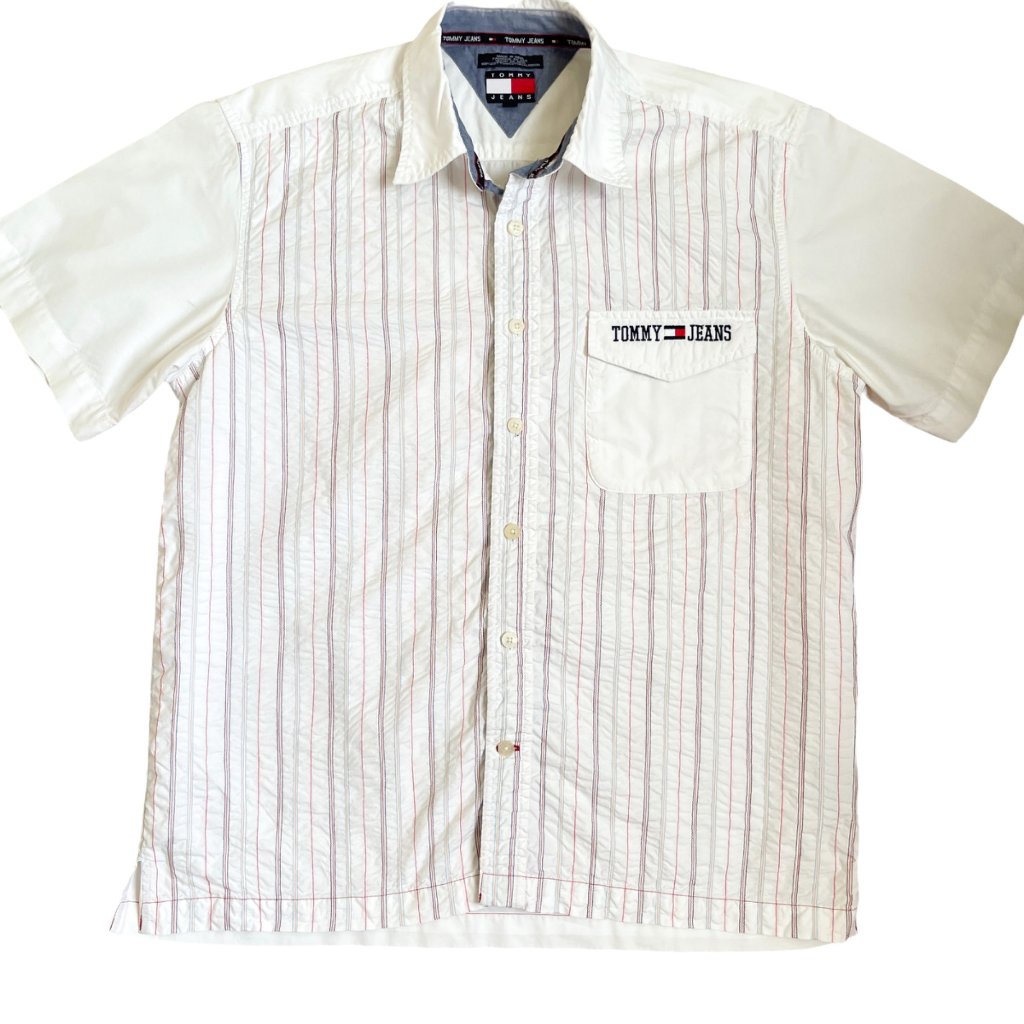 Vintage Y2k Tommy Hilfiger Shirt M Red White Blue Flag Logo